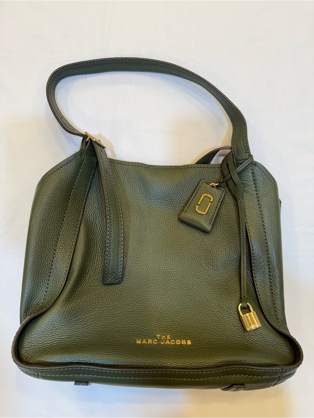 Marc Jacobs Olive Green Pebbled Leather Shoulder Bag with Gold Hardware